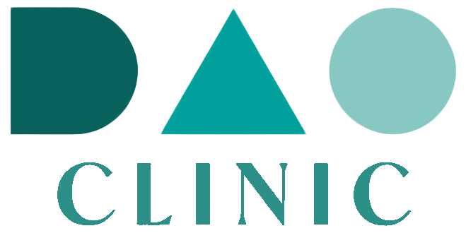Logo with abstract shapes forming 'DOC' above the word 'CLINIC' in teal colors, representing a medical clinic brand.